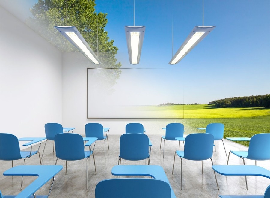 An office presentation space with disappearing walls, revealing the natural light and landscape outside.